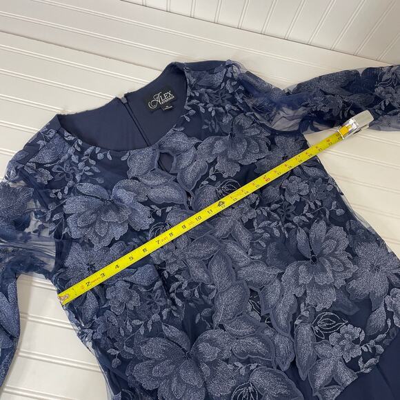NWT Alex Evenings Navy Tea Length Mother Of The Bride Evening Dress 16 81122421 - Picture 7 of 10